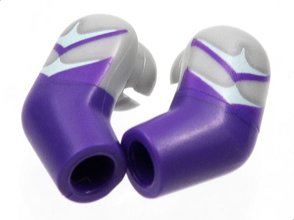 Lego Arm, (Matching Left and Right) Pair with Light Bluish Gray Short Sleeves, White Chevrons Pattern / Dark Purple