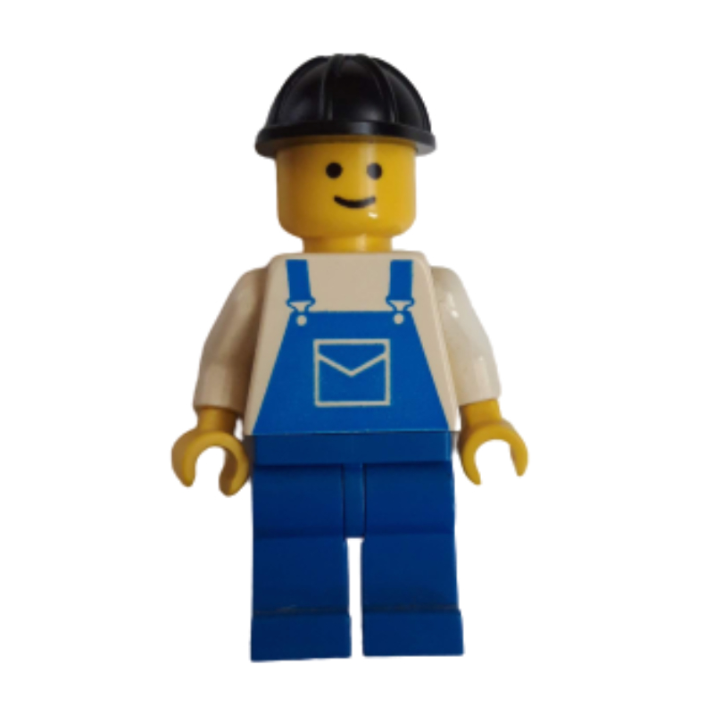 Lego Man, Blue Overalls, Black Hard Hat