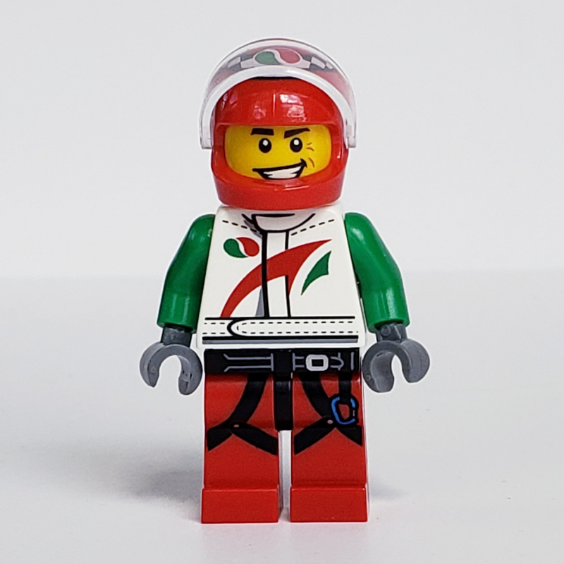 Lego Racer, White and Green Jacket with Octan Logo, Red Helmet with Trans-Clear Visor