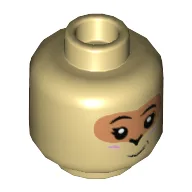 Minifig Head Sister Monkey, Nougat Around Eyes, Slight Smile Print / Tan