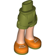 Lego Minidoll Hips and Shorts with Light Nougat Legs and Orange Shoes, Olive Green Soles, White Laces print [Thick Hinge] / Olive Green