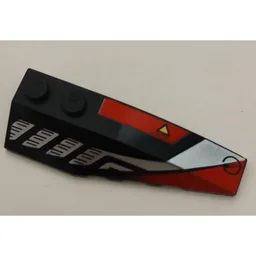 Brick Wedged, Curved 6 x 2 Right with Sleek Silver and Red Print / Black