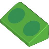 Lego Brick Sloped 30° 1 x 2 x 2/3 with 2 Green Circles print / Bright Green