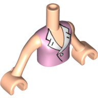 Lego Minidoll Torso Girl with Bright Pink Blouse Top with Open Collar and Button Print, Light Nougat Arms with Hands / Light Nougat