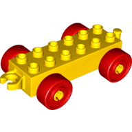 Lego Duplo Car Base 2 x 6 with Open Hitch End and Red Wheels / Yellow