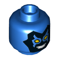 Lego Minifig Head Blue Beetle, Black Mask with Yellow Eyes and White Teeth Print [Hollow Stud] / Blue