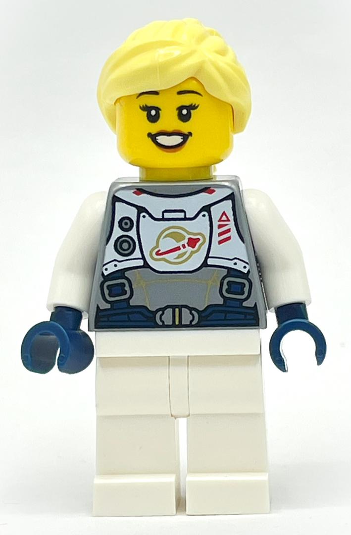 Lego Astronaut, Female, Flat Silver Torso, White Legs, Bright Light Yellow Hair