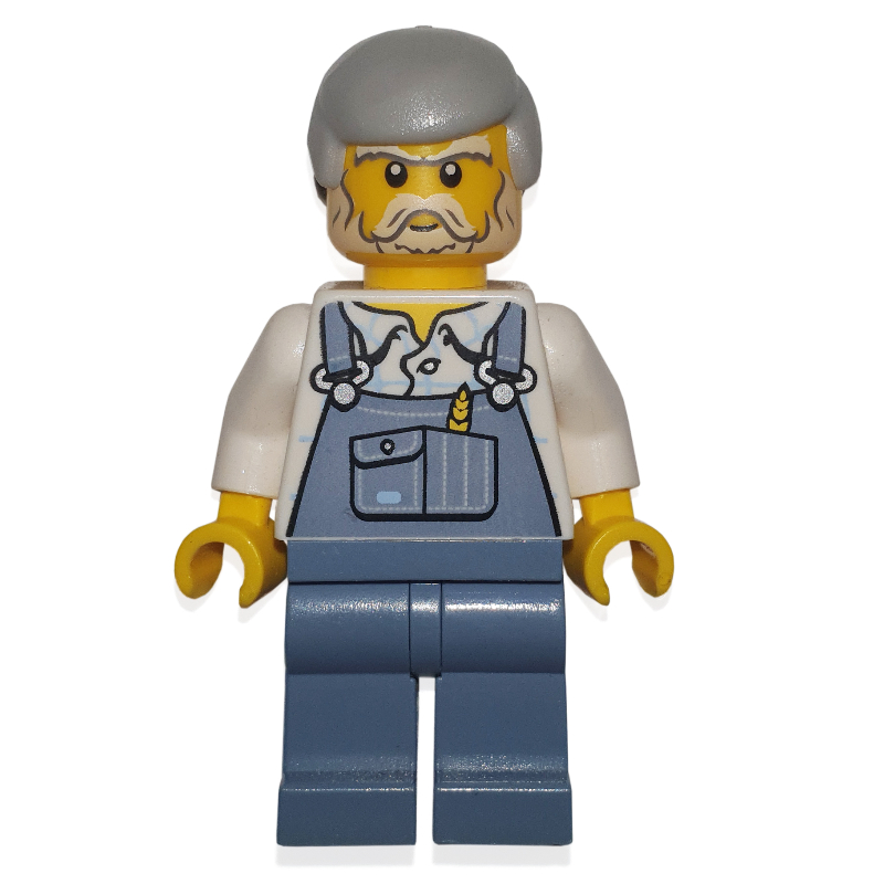 Lego Man, Sand Blue Overalls, Light Bluish Gray Hair, Beard