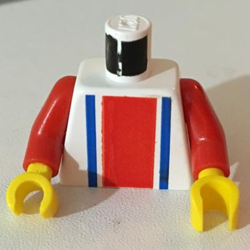 Lego Torso Soccer Shirt with Vertical Striped Red/Blue / '18' on Back Print, Red Arms, Yellow Hands / White