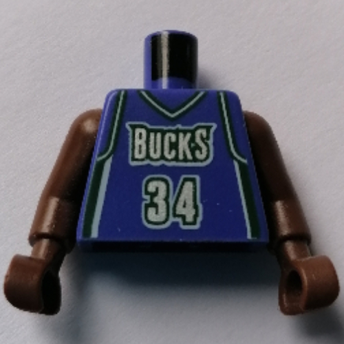 Lego Torso Basketball Jersey, Milwaukee Bucks '34' Print, Long One Piece Arms Brown (NBA) / Violet