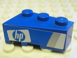 Lego Wedge 3 x 2 Right with 'HP' Logo and Silver and White Stripes Pattern (Sticker) - Set 8374