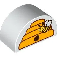Duplo Brick 2 x 4 x 2 Curved Top with Beehive, Bee Print / White