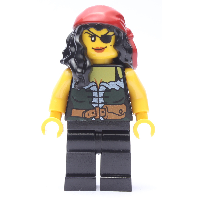 Lego Pirate - Female, Black Hair with Bandana, Yellow Arms