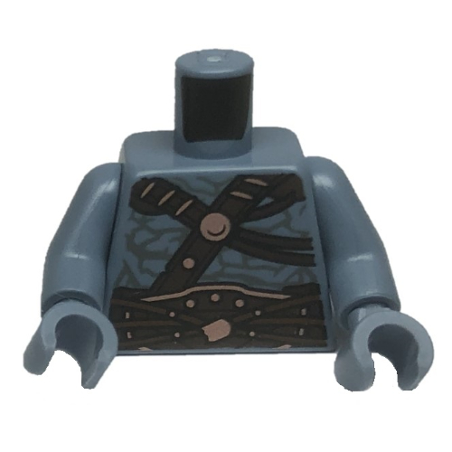 Lego Torso, Rock Pattern, Dark Brown Straps, Belt print, Sand Blue Arms, Sand Blue Hands / Sand Blue