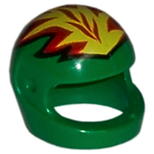 Lego Helmet, Standard with Flames Yellow and Red Print / Green