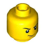 Minifig Head Lloyd, Dual Sided, Thin Smirk, Raised Eyebrow / Scared with Teeth Print [Hollow Stud] / Yellow