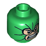 Lego Minifig Head Scorpion, Balaclava, Light Nougat Face, Clenched Teeth, Scales Print [Hollow Stud] / Green