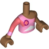 Minidoll Torso Girl with Coral Star on Magenta Circle, Bright Pink Shirt Print, Medium Nougat Arms and Hands / Medium Nougat
