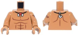 Torso Bare Chest with Reddish Brown Muscles Outline, Black String Necklace with White Tusk and Fish Hook Pattern / Medium Nougat Arm Left with Reddish Brown Wave Tattoo Pattern / Medium Nougat Arm Right / Medium Nougat Hands