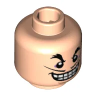 Minifig Head Captain Hook, Arched Bushy Eyebrows, Thin Moustache, Wide Smile with Teeth, Thin Curved Line for Jaw Print [Hollow Stud] / Light Nougat