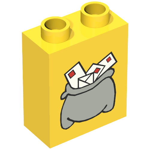 Lego Duplo Brick 1 x 2 x 2 with Small Dark Gray Mail Bag Print / Yellow