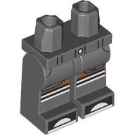 Lego Hips and Dark Bluish Gray Legs with Belt, White/Black Knees, Toes, Sienna Brown Knees print / Dark Bluish Gray