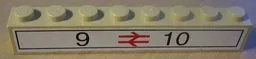 Brick 1 x 8 with Black '9' and '10' and Red Platform Arrows Pattern (Sticker) - Set 4708