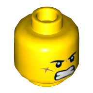Lego Minifig Head Jack Davids / Bolobo, Eyebrows, Scar on Cheek, Smile with Teeth / Angry with Teeth Print / Yellow