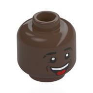 Lego Minifig Head Vinícius Júnior, Black Eyebrows, Open Mouth Smile, Tongue Sticking Out / Umber Brown