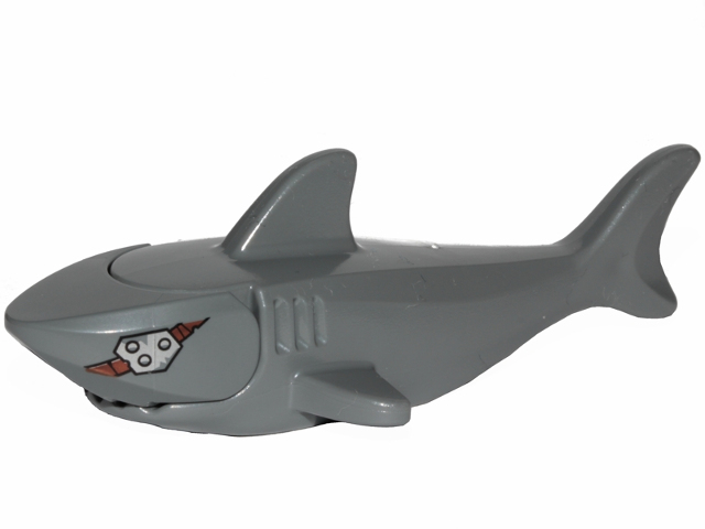 Lego Shark with Rounded Nose and Debossed Gills with Metal Plate and Band on Left, Black Eye with White Pupil on Right Pattern
