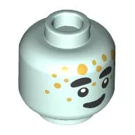 Minifig Head Dreamling, Thick Eyebrows, Gold Dots Print / Light Aqua