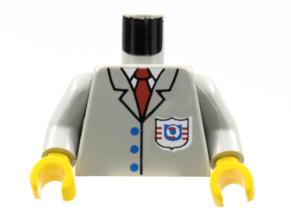 Lego Torso Rescue Coast Guard Logo, Red Tie, Suit Buttons Pattern / Light Gray Arms / Yellow Hands