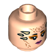 Lego Minifig Head Theelin Dancer, Dark Pink Lips, Dark Orange Eyeshadow, Tan Horns, Neutral / Angry Print / Light Nougat