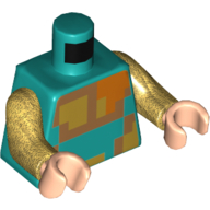 Lego Torso, Gold/Orange/Nougat Minecraft Pixelated print, Pearl Gold Arms, Light Nougat Hands / Dark Turquoise