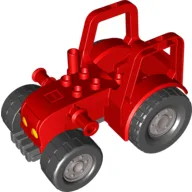 Duplo Tractor (New Style) with 2 x 2 Studs on Hood and Yellow Headlights Print / Red