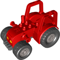 Lego Duplo Tractor (New Style) with 2 x 2 Studs on Hood and Yellow Headlights Print / Red