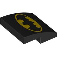 Lego Brick Curved 2 x 2 x 2/3 with Yellow Batman Symbol print / Black