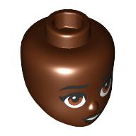 Lego Minidoll Head, Black Eyebrows, Brown Eyes, Dark Brown Lips / Reddish Brown