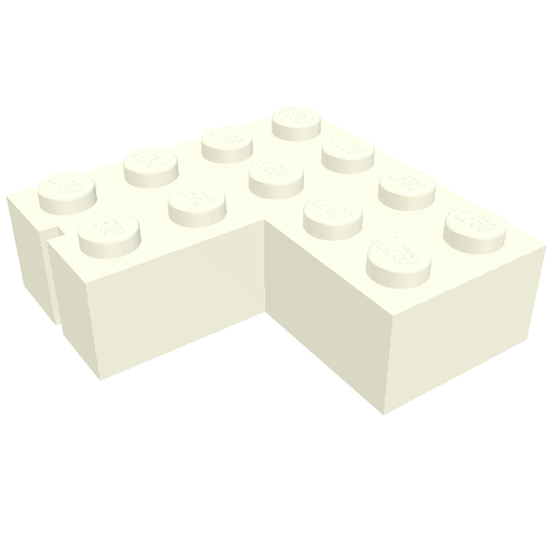 Lego Brick 4 x 4 Corner without Bottom Tubes, Slotted (with 1 slot, right side) / White