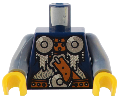 Lego Torso Viking Armor with 2 Shoulder Disks and Waist Disk Pattern / Sand Blue Arms / Yellow Hands