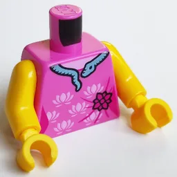 Torso, Dress with Bright Pink Flowers, Silver Snake Print, Yellow Arms and Hands / Dark Pink