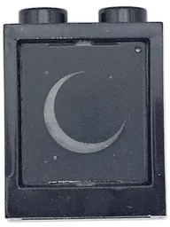 Window 1 x 2 x 2 Flat Front with Trans-Clear Glass with Crescent Moon and Dots on Black Background Pattern (60592 / 60601pb053)
