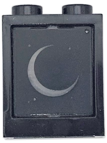 Lego Window 1 x 2 x 2 Flat Front with Trans-Clear Glass with Crescent Moon and Dots on Black Background Pattern (60592 / 60601pb053)