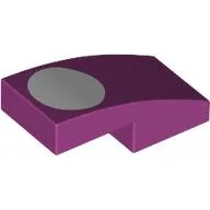 Brick Curved 2 x 1 No Studs with White Oval Print / Magenta