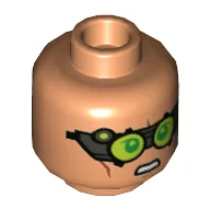 Minifig Head Tech, Lime Goggles, Angry Print / Nougat