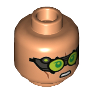 Lego Minifig Head Tech, Lime Goggles, Angry Print / Nougat