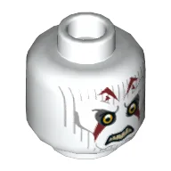 Minifig Head Inquisitor, Pau'an Yellow Eyes, Gray Lines and Red Markings Print [Hollow Stud] / White
