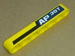 Technic, Liftarm Thick 1 x 7 with 'AP 35T' and Black and Yellow Stripes Pattern Model Left Side (Sticker) - Set 8264
