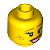 Lego Minifig Head Cowgirl, Thin Dark Orange Eyebrows, Eyelashes, Freckles and Red Lips Print / Yellow