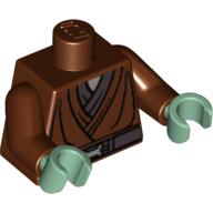 Lego Torso Jedi Robe, Silver Snaffle Bit Buckle Print (Kit Fisto), Reddish Brown Arms, Sand Green Hands / Reddish Brown